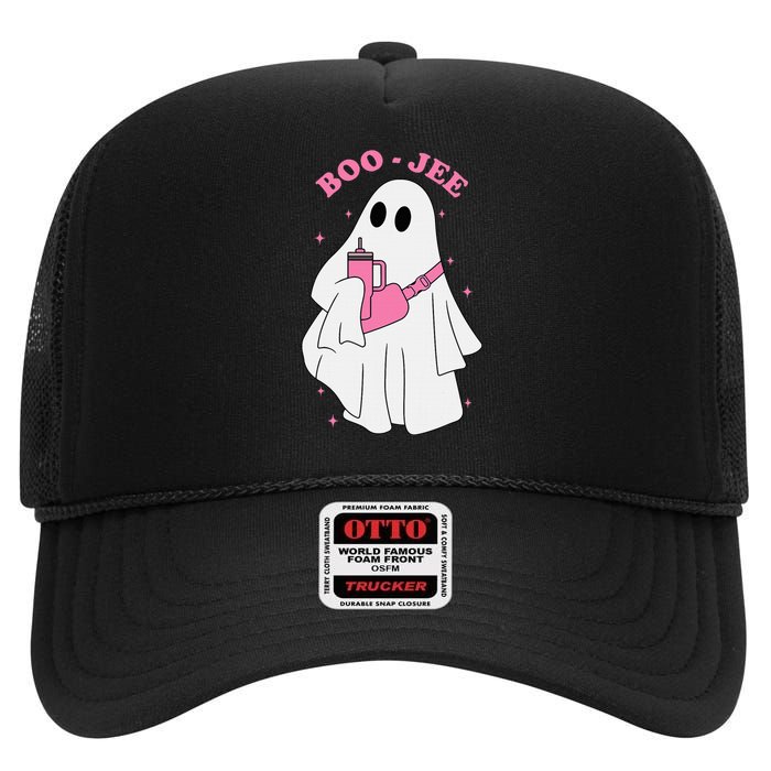 Funny Boojee Ghost Halloween Boo Jee Ghost Spooky Season High Crown Mesh Back Trucker Hat