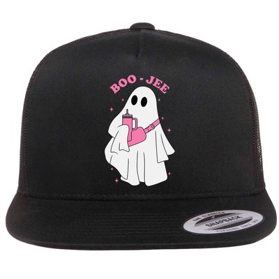 Funny Boojee Ghost Halloween Boo Jee Ghost Spooky Season Flat Bill Trucker Hat