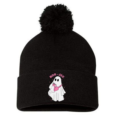 Funny Boojee Ghost Halloween Boo Jee Ghost Spooky Season Pom Pom 12in Knit Beanie