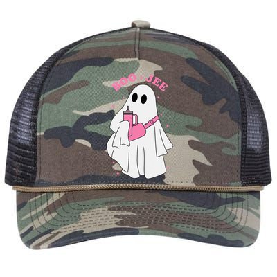 Funny Boojee Ghost Halloween Boo Jee Ghost Spooky Season Retro Rope Trucker Hat Cap