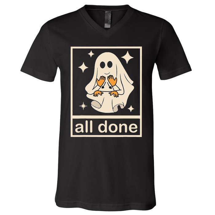 Funny Boojee Ghost All Done Slp Speech Therapy Halloween Gift V-Neck T-Shirt