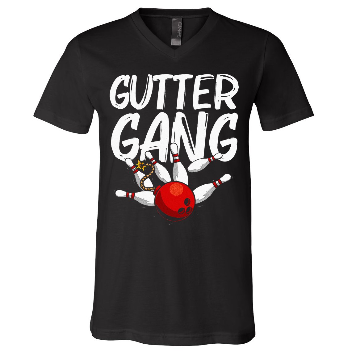 Funny Bowling Gift For Men Women Cool Gutter Gang Bowlers V-Neck T-Shirt