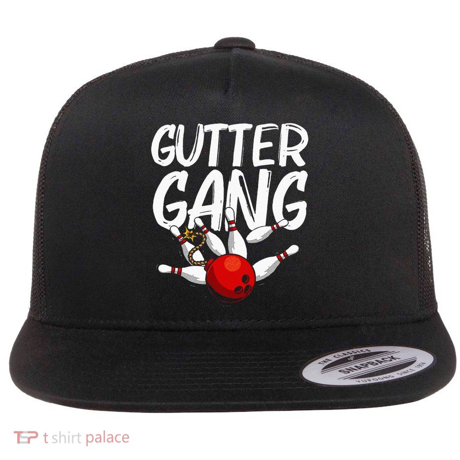 Funny Bowling Gift For Men Women Cool Gutter Gang Bowlers Flat Bill Trucker Hat