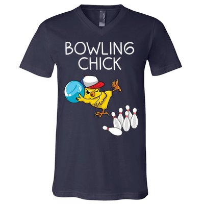 Funny Bowling Gift Women Cute Bowling Chick Sports Athlete V-Neck T-Shirt