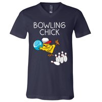 Funny Bowling Gift Women Cute Bowling Chick Sports Athlete V-Neck T-Shirt