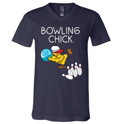 Funny Bowling Gift Women Cute Bowling Chick Sports Athlete V-Neck T-Shirt