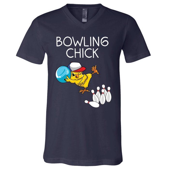 Funny Bowling Gift Women Cute Bowling Chick Sports Athlete V-Neck T-Shirt