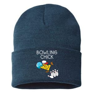 Funny Bowling Gift Women Cute Bowling Chick Sports Athlete Sustainable Knit Beanie