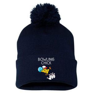 Funny Bowling Gift Women Cute Bowling Chick Sports Athlete Pom Pom 12in Knit Beanie