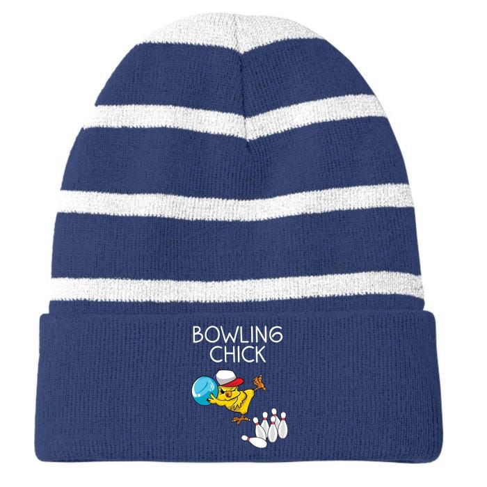 Funny Bowling Gift Women Cute Bowling Chick Sports Athlete Striped Beanie with Solid Band