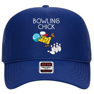 Funny Bowling Gift Women Cute Bowling Chick Sports Athlete High Crown Mesh Back Trucker Hat