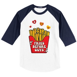 Fries Before Guys: Valentines Present Girls Dating Gift Baseball Sleeve Shirt