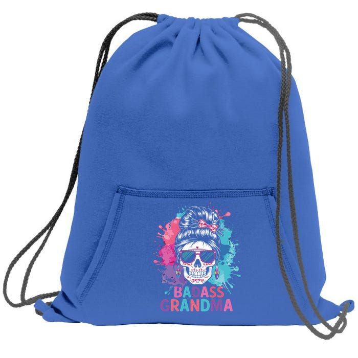 Funny Badass Grandma Messy Bun Skull For Grandmother Gift Sweatshirt Cinch Pack Bag