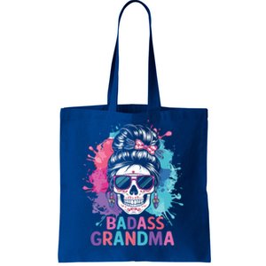 Funny Badass Grandma Messy Bun Skull For Grandmother Gift Tote Bag