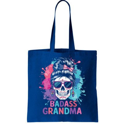 Funny Badass Grandma Messy Bun Skull For Grandmother Gift Tote Bag