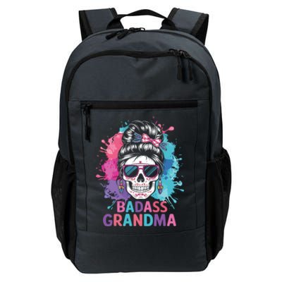 Funny Badass Grandma Messy Bun Skull For Grandmother Gift Daily Commute Backpack