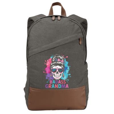 Funny Badass Grandma Messy Bun Skull For Grandmother Gift Cotton Canvas Backpack