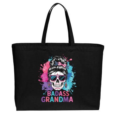 Funny Badass Grandma Messy Bun Skull For Grandmother Gift Cotton Canvas Jumbo Tote