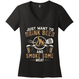 Funny BBQ Grill Chef Grilling Master Barbecue Lover BBQ Women's V-Neck T-Shirt