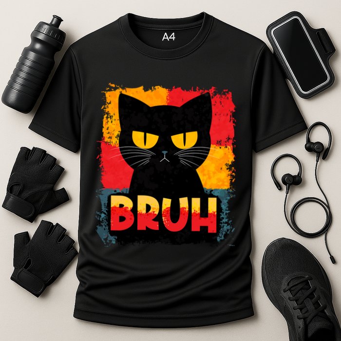 Funny Bruh Grumpy Black Cat Performance Shirt