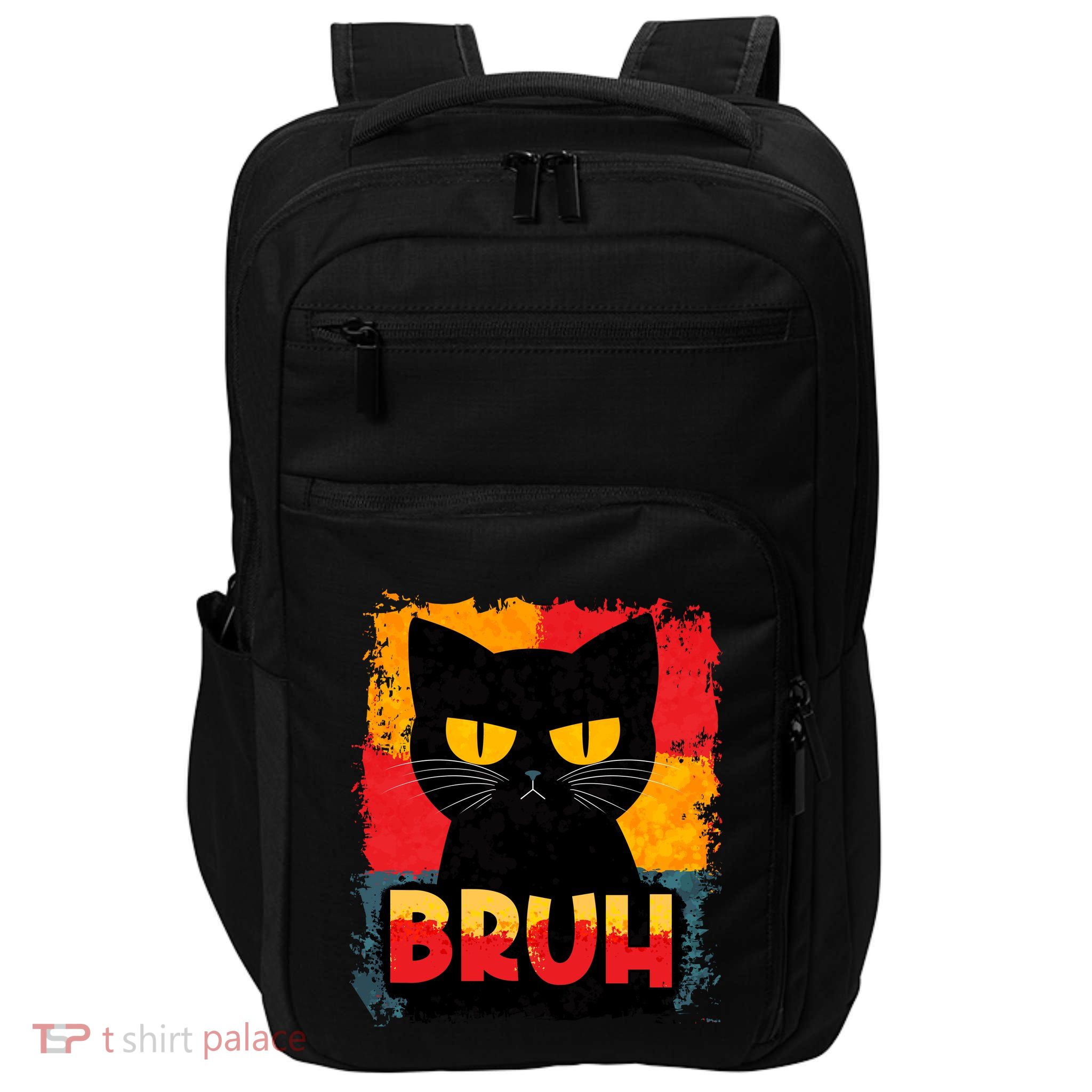 Funny Bruh Grumpy Black Cat Impact Tech Backpack