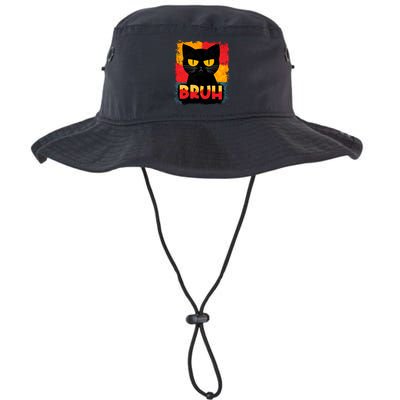 Funny Bruh Grumpy Black Cat Bucket Hat