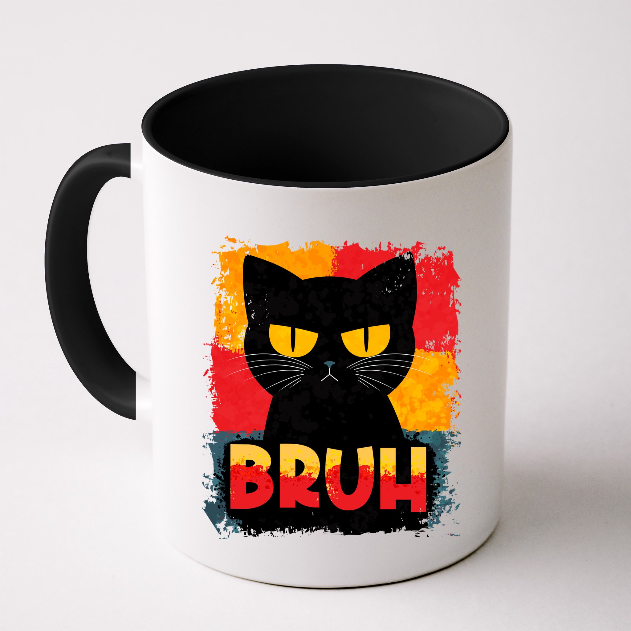 Funny Bruh Grumpy Black Cat Mug