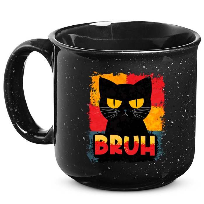 Funny Bruh Grumpy Black Cat 15oz Campfire Ceramic Mug