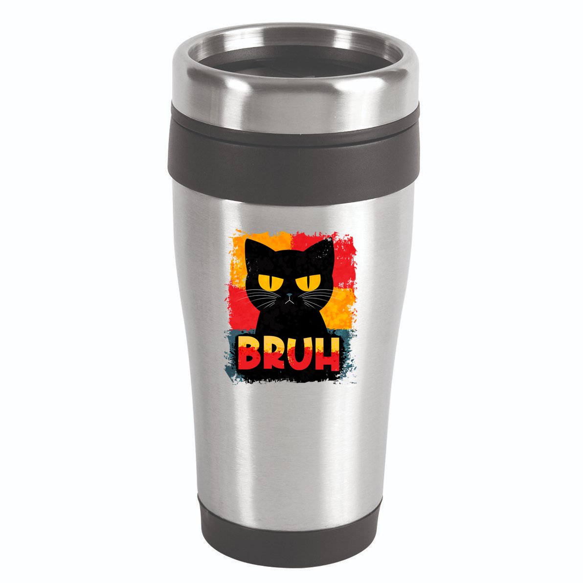 Funny Bruh Grumpy Black Cat 16oz Travel Tumbler