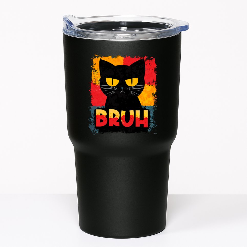 Funny Bruh Grumpy Black Cat Tumbler