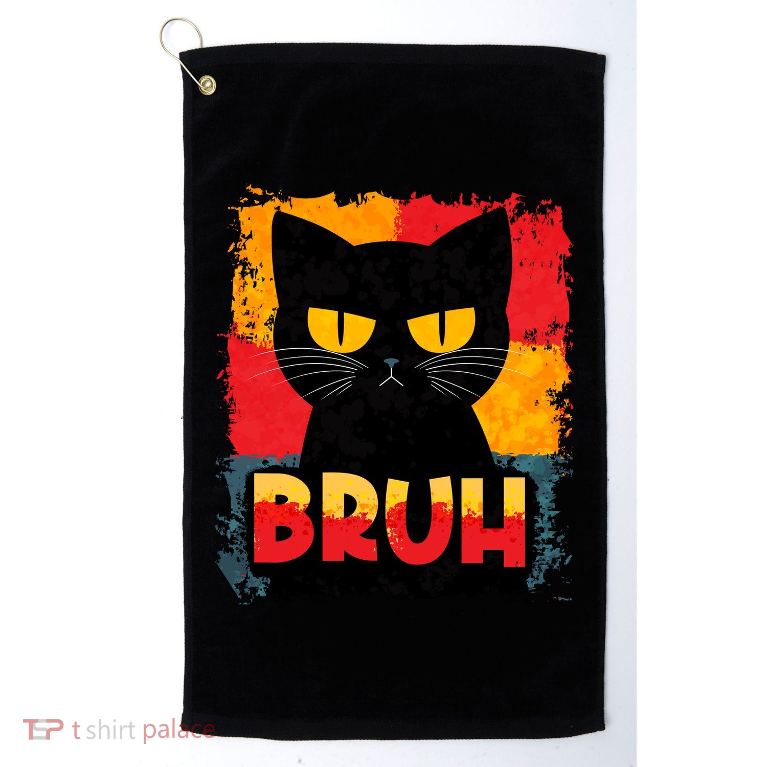 Funny Bruh Grumpy Black Cat Golf Towel