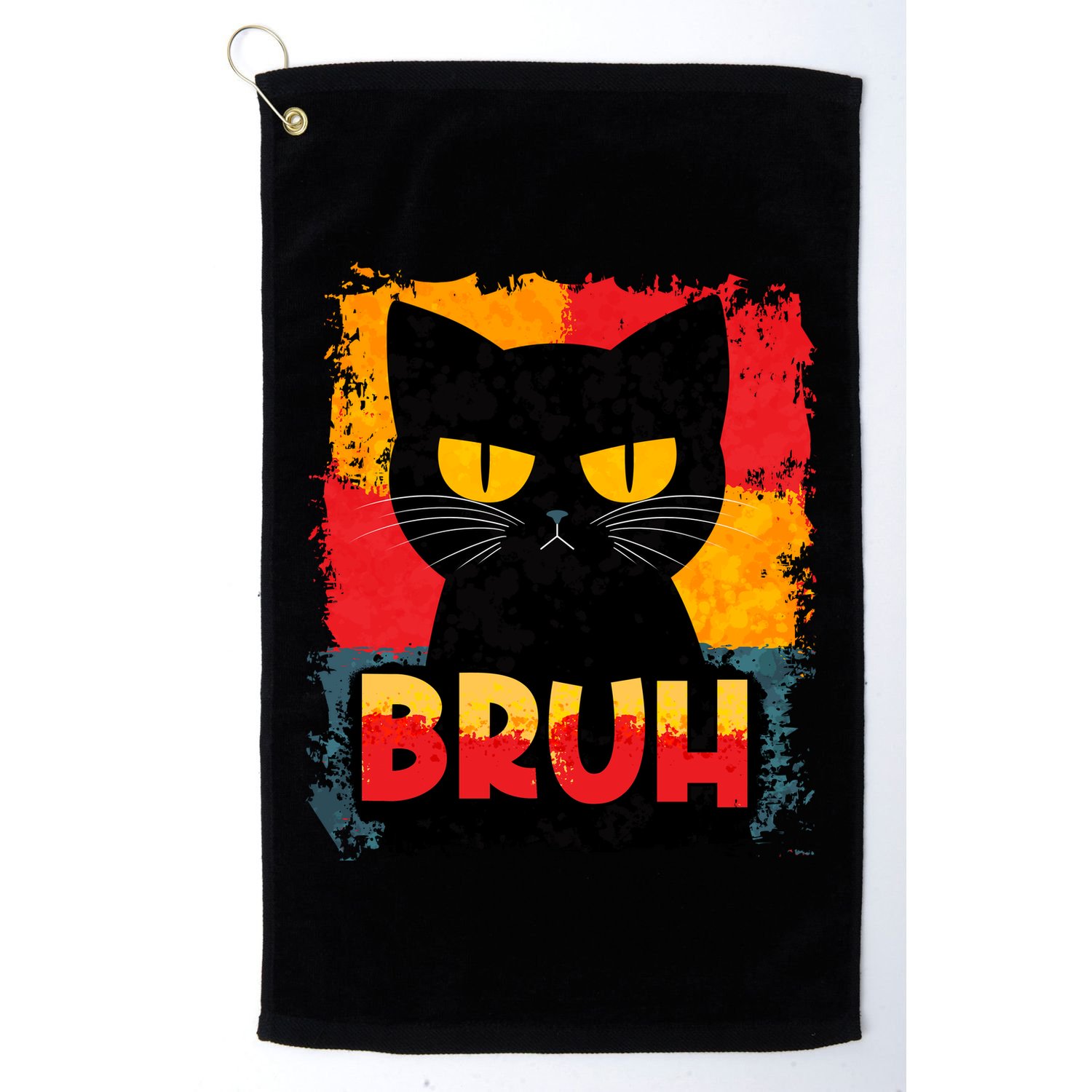 Funny Bruh Grumpy Black Cat Golf Towel