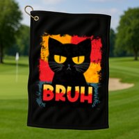 Funny Bruh Grumpy Black Cat Golf Towel