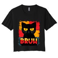 Funny Bruh Grumpy Black Cat Women's Crop Top Tee