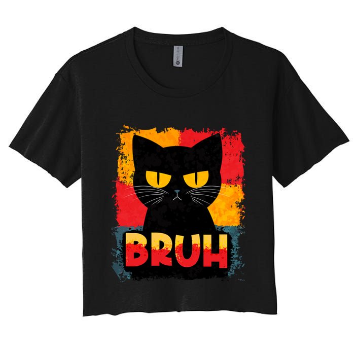 Funny Bruh Grumpy Black Cat Women's Crop Top Tee