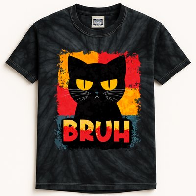 Funny Bruh Grumpy Black Cat Kids Tie-Dye T-Shirt