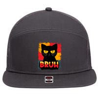 Funny Bruh Grumpy Black Cat 7 Panel Mesh Trucker Snapback Hat