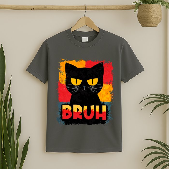 Funny Bruh Grumpy Black Cat T-Shirt