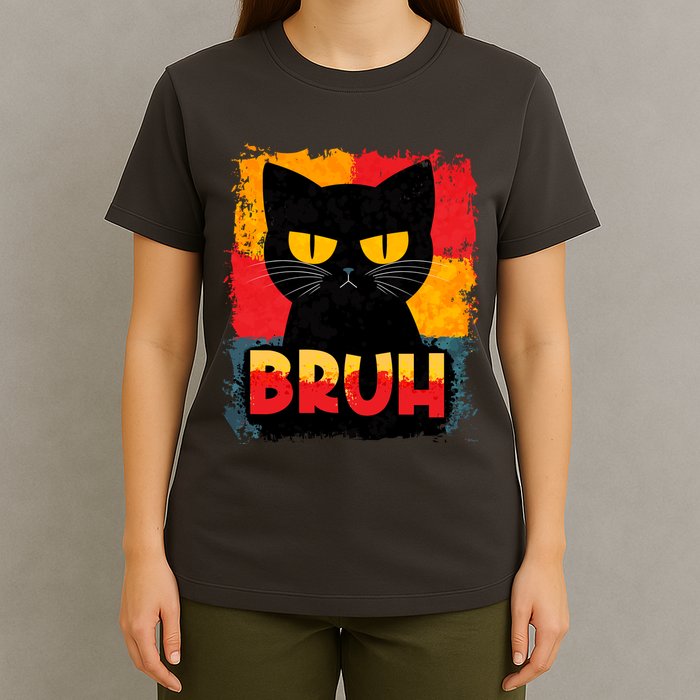 Funny Bruh Grumpy Black Cat T-Shirt