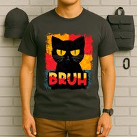 Funny Bruh Grumpy Black Cat T-Shirt