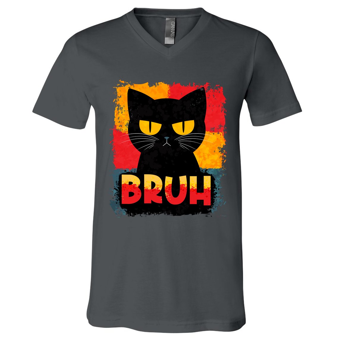 Funny Bruh Grumpy Black Cat V-Neck T-Shirt