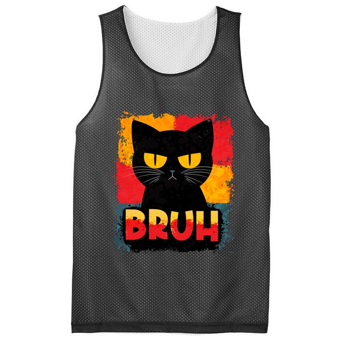 Funny Bruh Grumpy Black Cat Mesh Reversible Basketball Jersey Tank