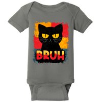 Funny Bruh Grumpy Black Cat Baby Bodysuit