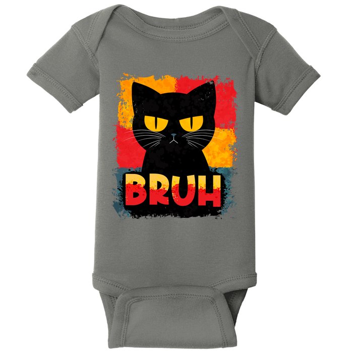 Funny Bruh Grumpy Black Cat Baby Bodysuit