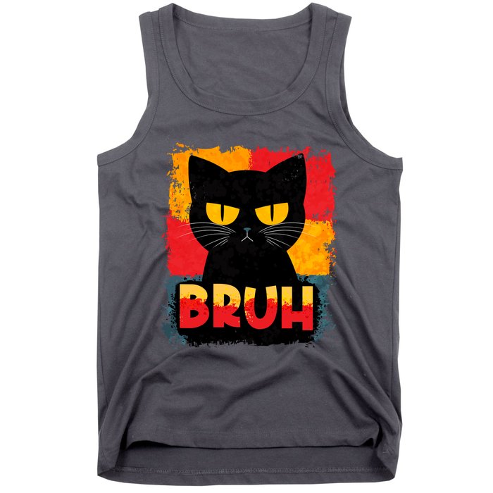 Funny Bruh Grumpy Black Cat Tank Top