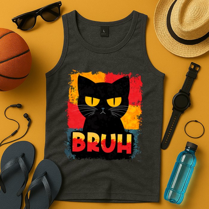 Funny Bruh Grumpy Black Cat Tank Top