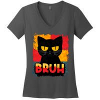 Funny Bruh Grumpy Black Cat Women's V-Neck T-Shirt