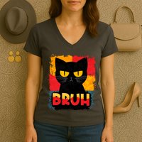 Funny Bruh Grumpy Black Cat Women's V-Neck T-Shirt