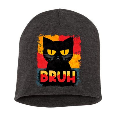 Funny Bruh Grumpy Black Cat Short Acrylic Beanie