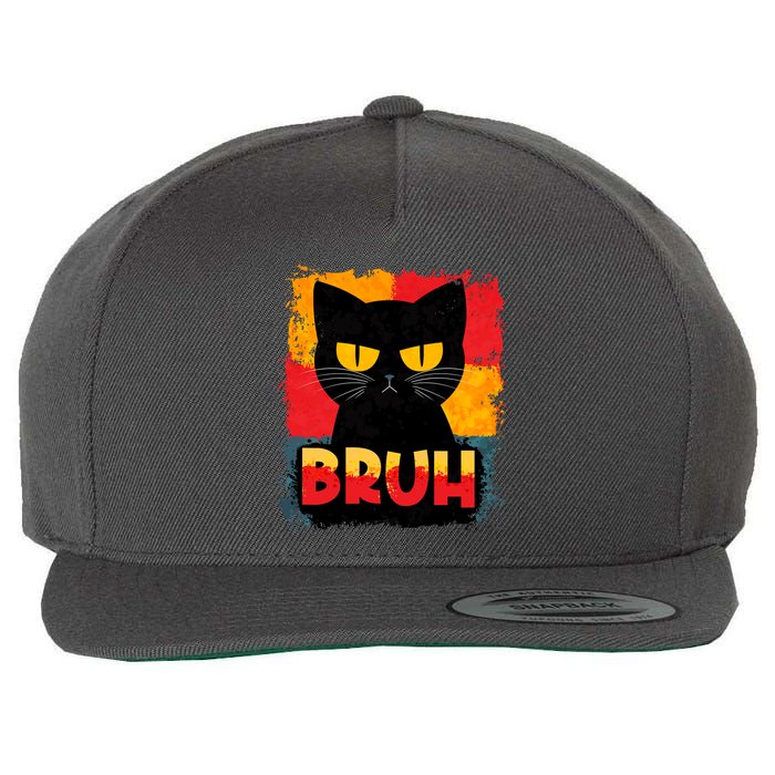 Funny Bruh Grumpy Black Cat Wool Snapback Cap